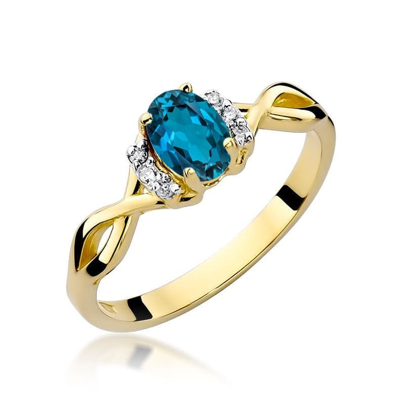 Inel Aur 14K cu Topaz London Blue 0.50 ct si Diamante Naturale 0.05 ct