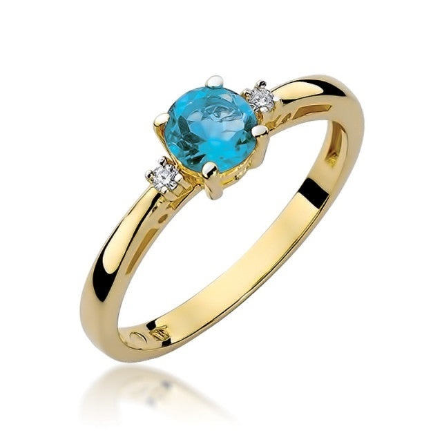 Inel Aur 14K cu Topaz Swiss 0.50 ct si Diamante Naturale 0.03 ct