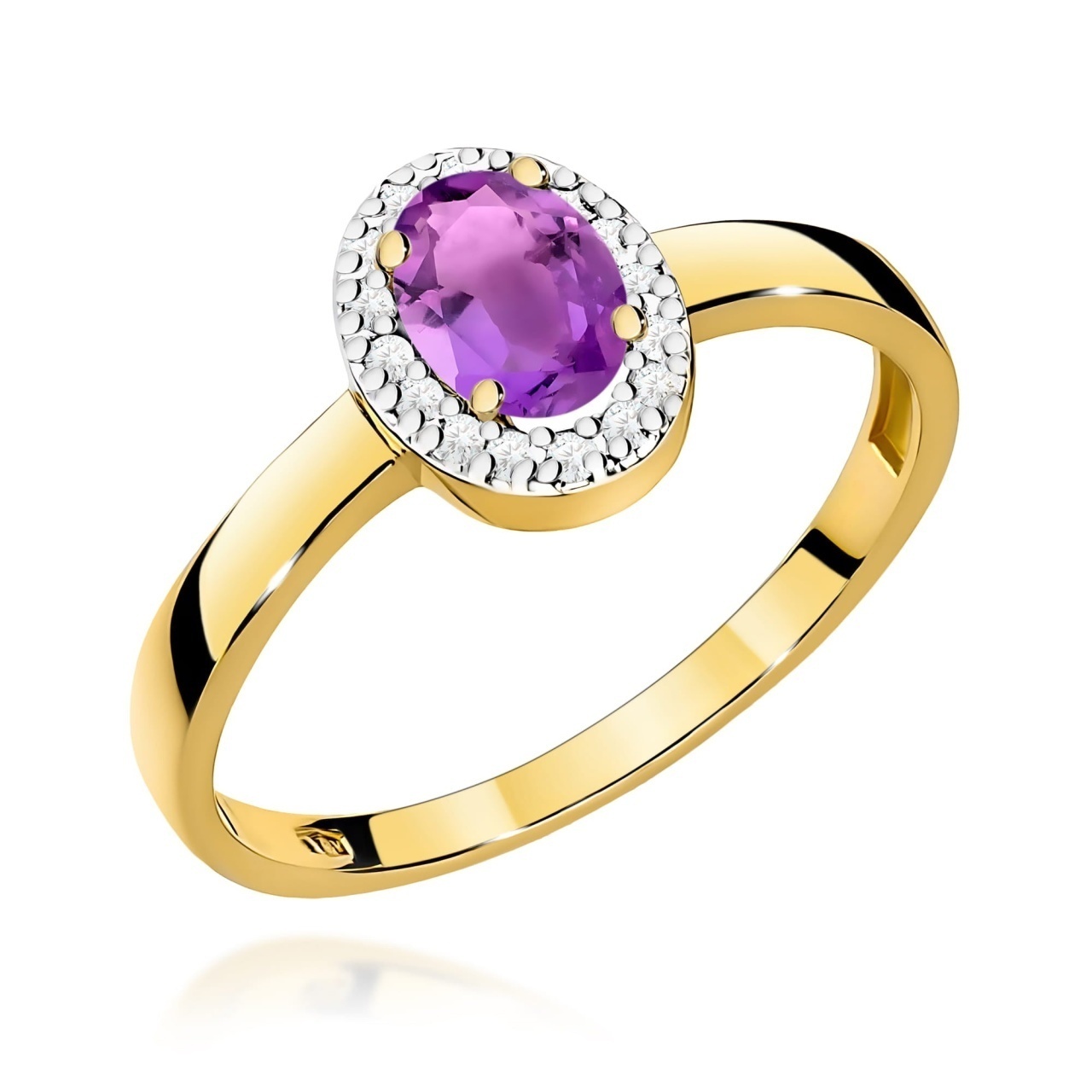 Inel Aur 9K cu Ametist 0.40 ct si Diamante Naturale 0.08 ct
