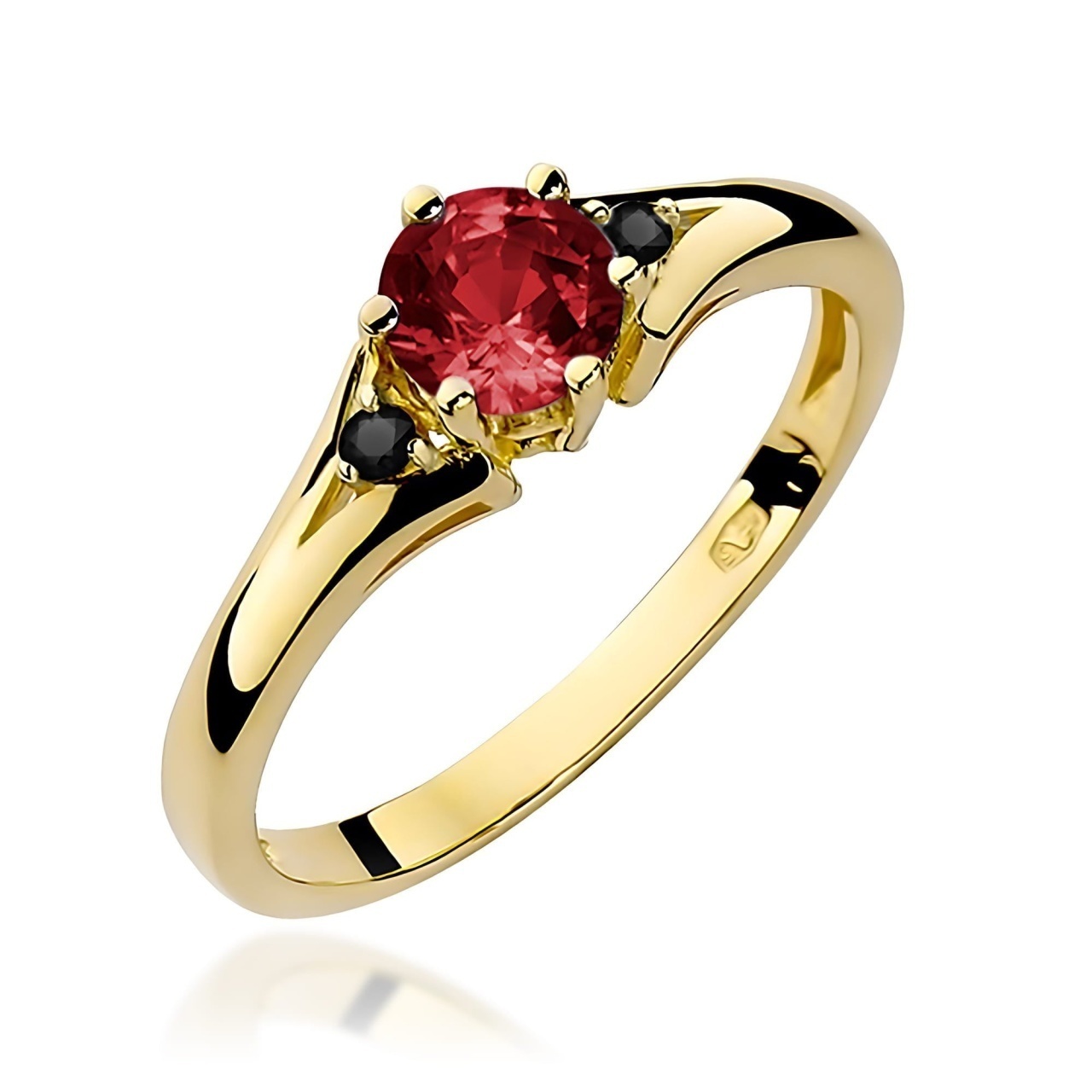 Inel Aur 9K cu Granat 0.60 ct si Diamante Naturale Negre 0.03 ct