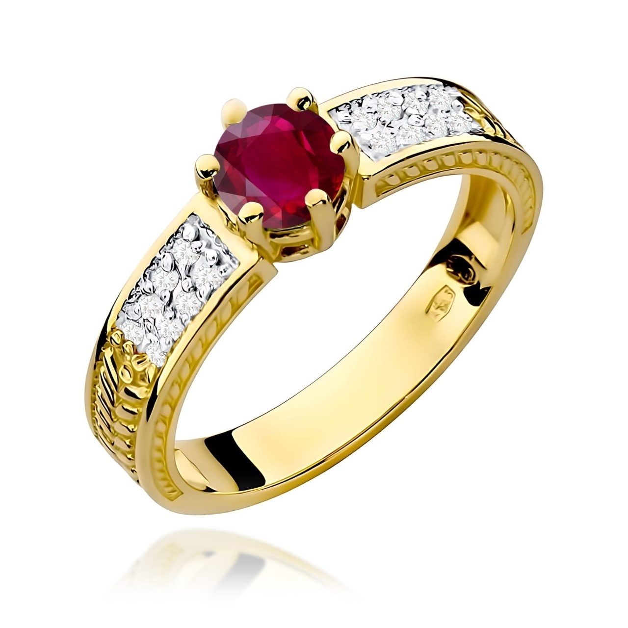 Inel Aur 9K cu Rubin 0.60 ct si Diamante Naturale 0.08 ct