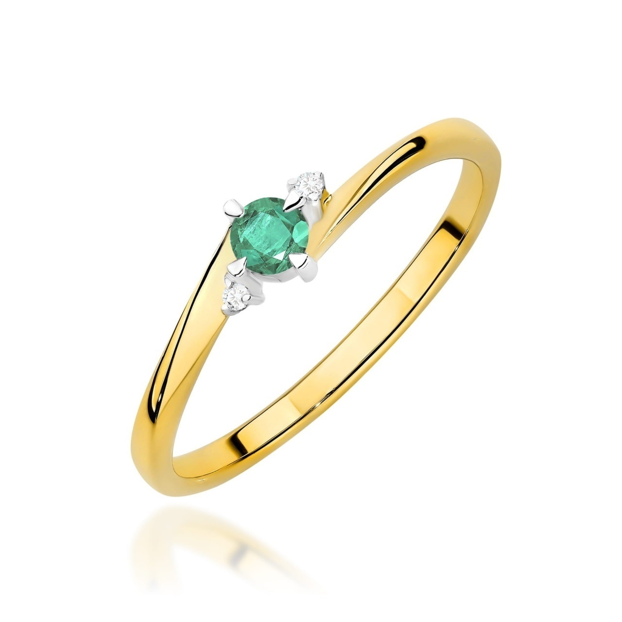 Inel Aur 9K cu Smarald 0.15 ct si Diamante Naturale 0.03 ct