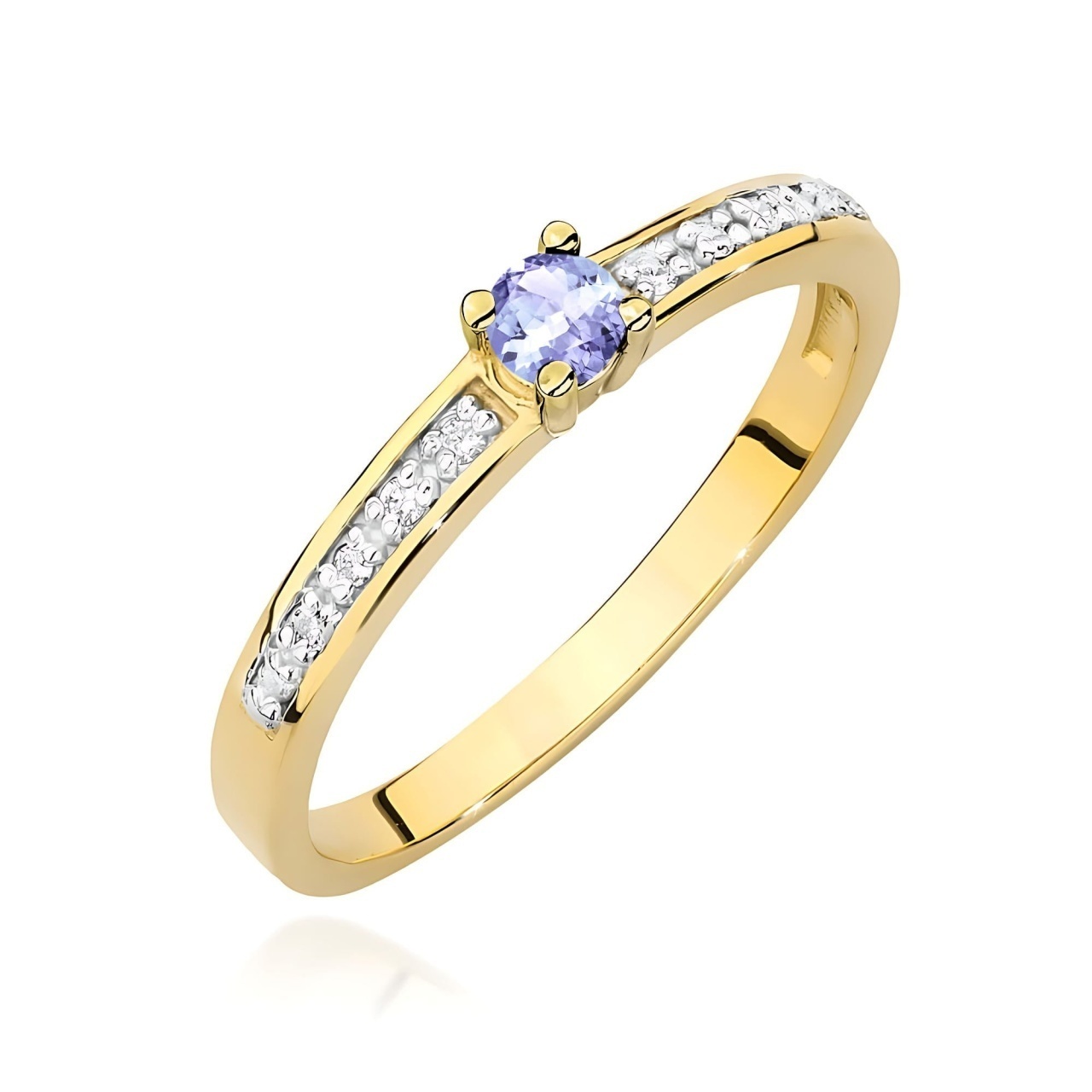 Inel Aur 9K cu Tanzanit 0.15 ct si Diamante Naturale 0.05 ct