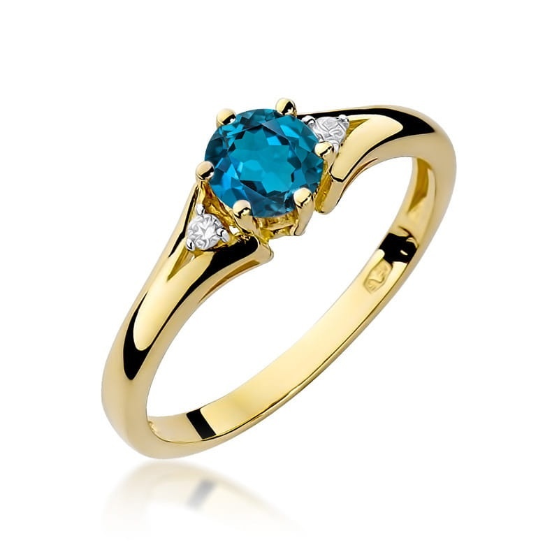 Inel Aur 9K cu Topaz London Blue 0.50 ct si Diamante Naturale 0.03 ct