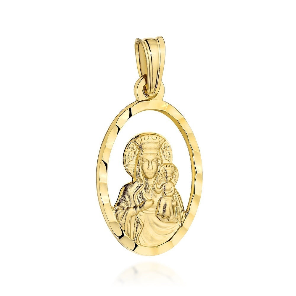 Medalion Aur 14K Maica Domnului de Częstochowa în Oval Diamantat