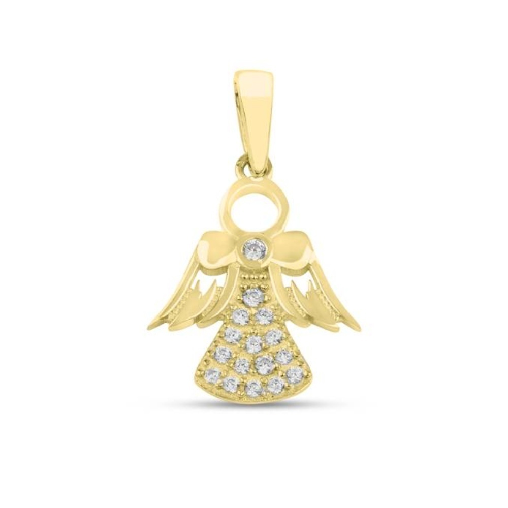 Pandantiv Aur 14k cu Ingeras si Zirconii Albe