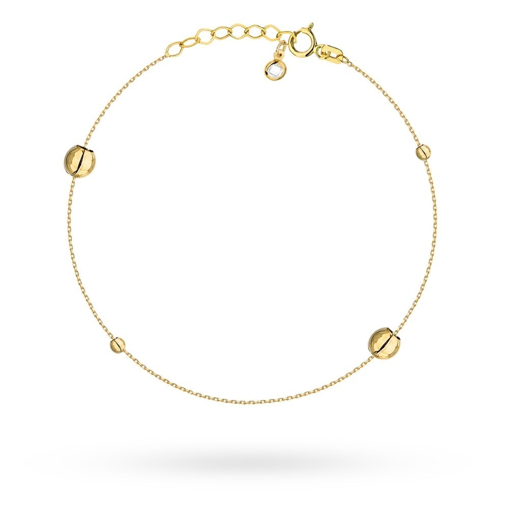 Brățară de Gleznă Aur 14K Cu Bile Mici și Mari – Eleganță Subtilă