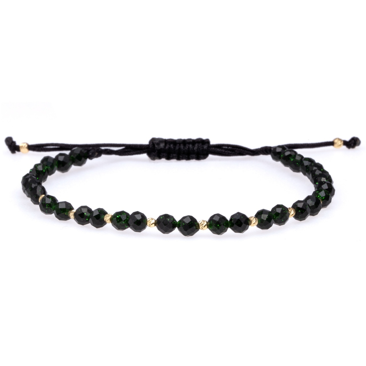 Brățara Duo cu Green Goldstone si 10 bilute din Aur 14K
