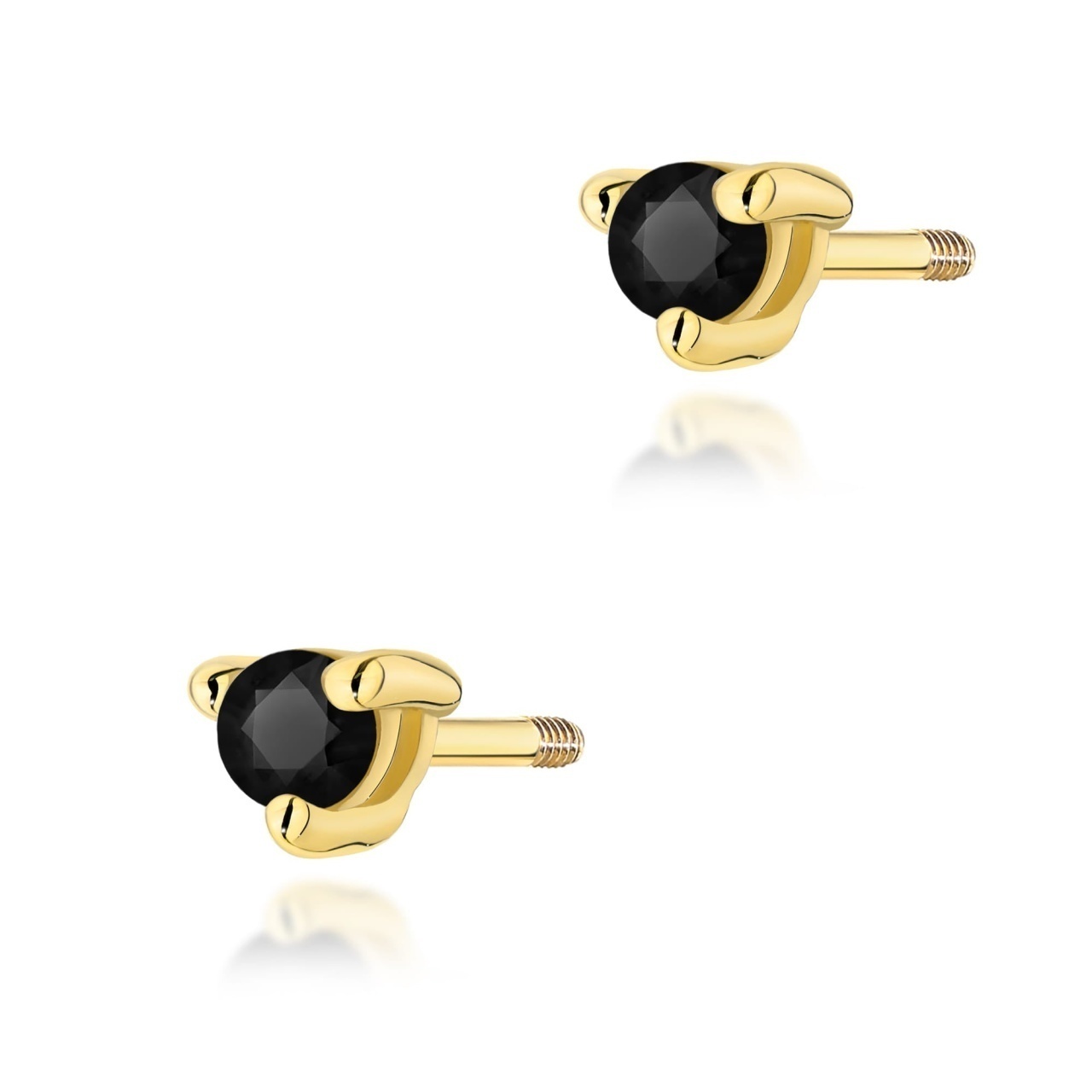 Cercei Aur 14K cu Diamant Natural Negru 0.04 ct Filet cu Protectie