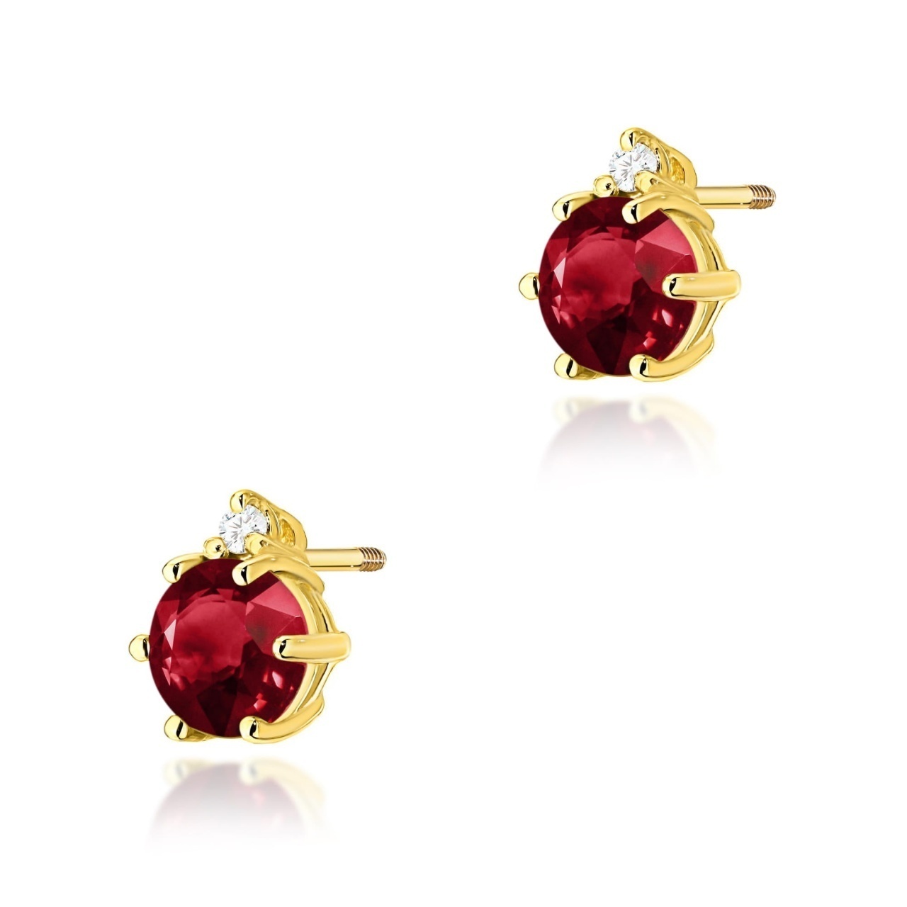 Cercei Aur 14K cu Granat 0.60 ct si Diamante Naturale 0.03 ct Filet cu Protectie