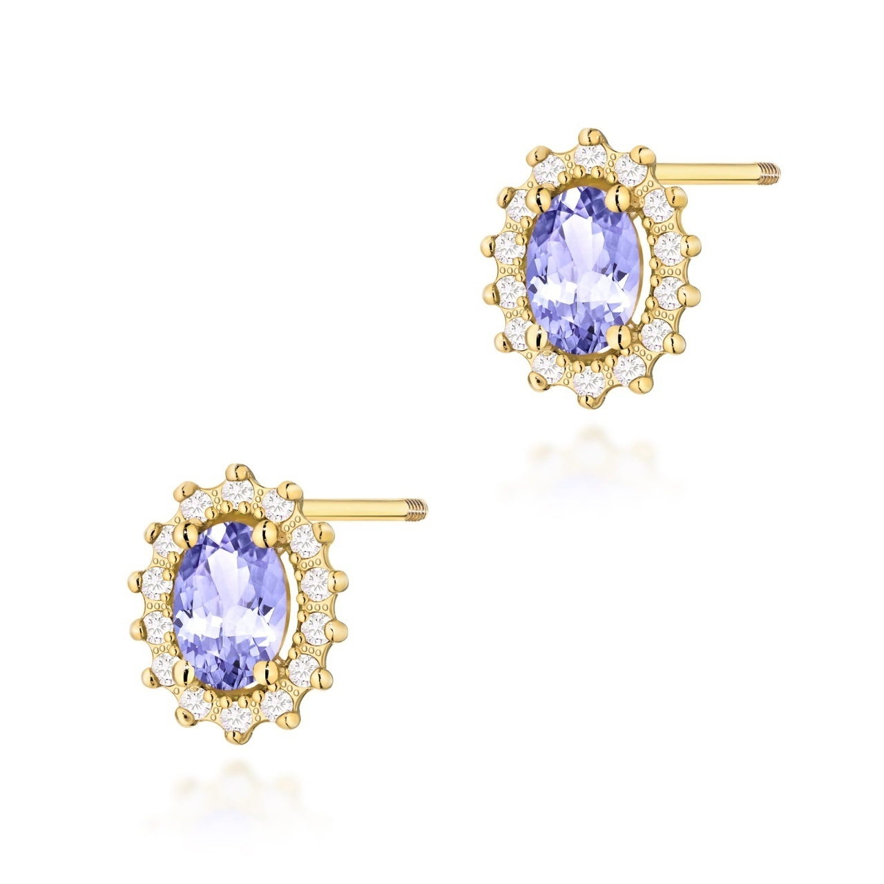 Cercei Aur 14K cu Tanzanit 0.40 ct si Diamante Naturale 0.24 ct Filet cu Protectie