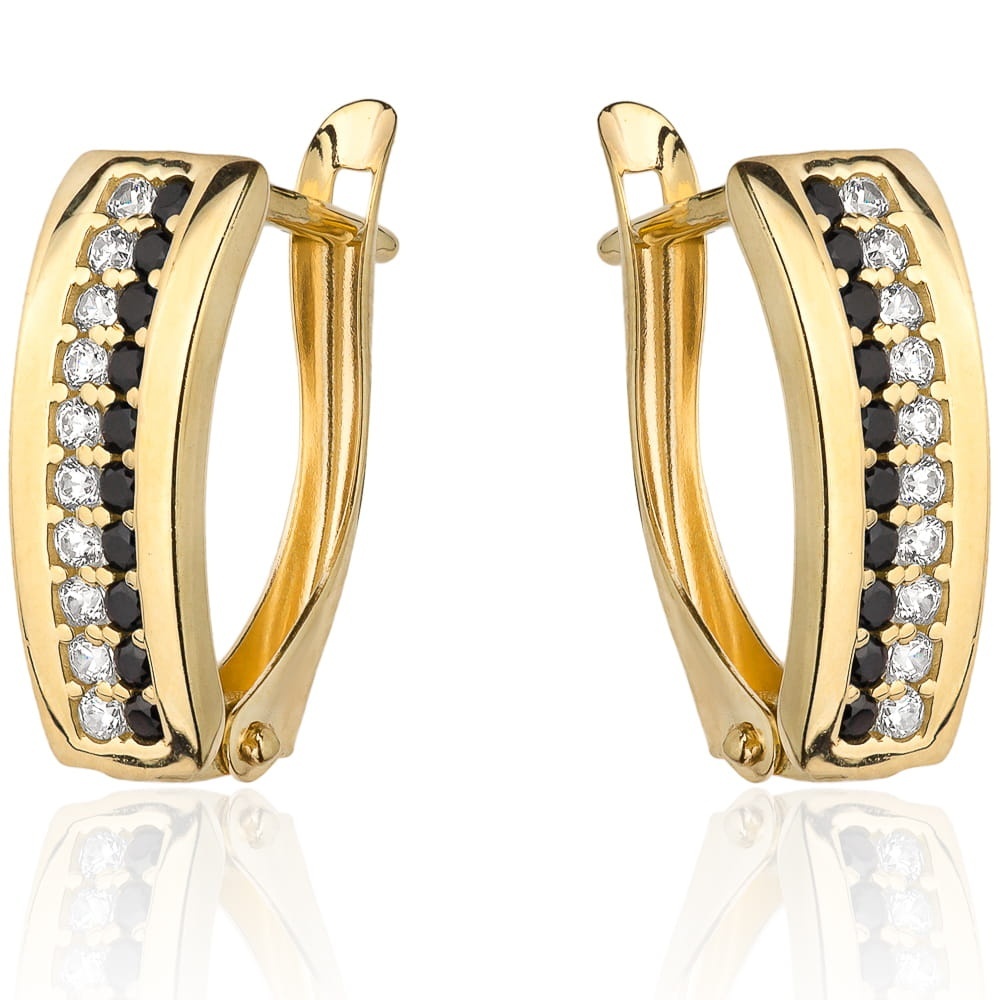 Cercei Aur 14k cu Zirconii Albe si Negre
