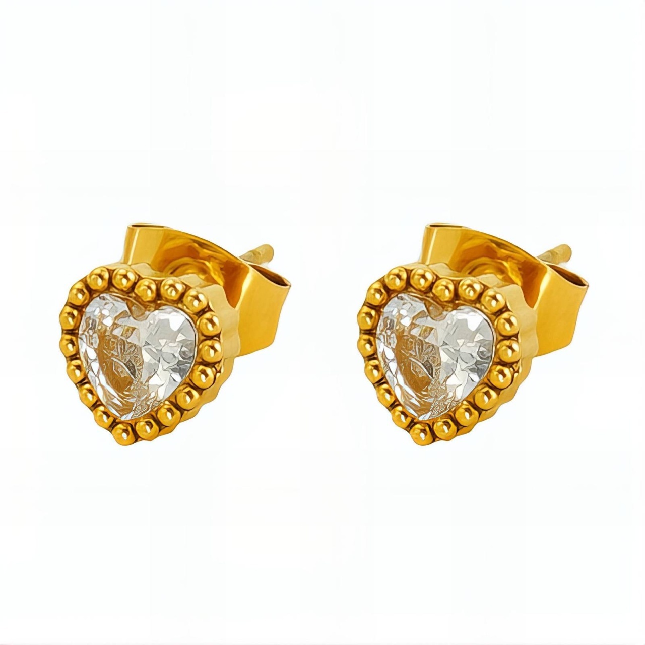 Cercei Crystal cu Inimioare din Inox placati cu AUR 18K