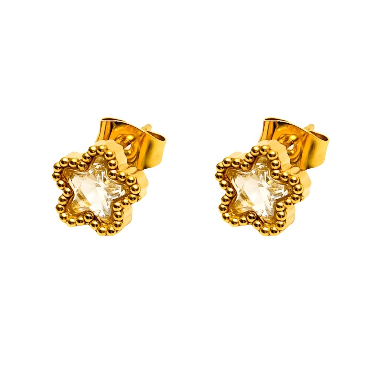 Cercei Star Crystal din Inox placati cu AUR 18K