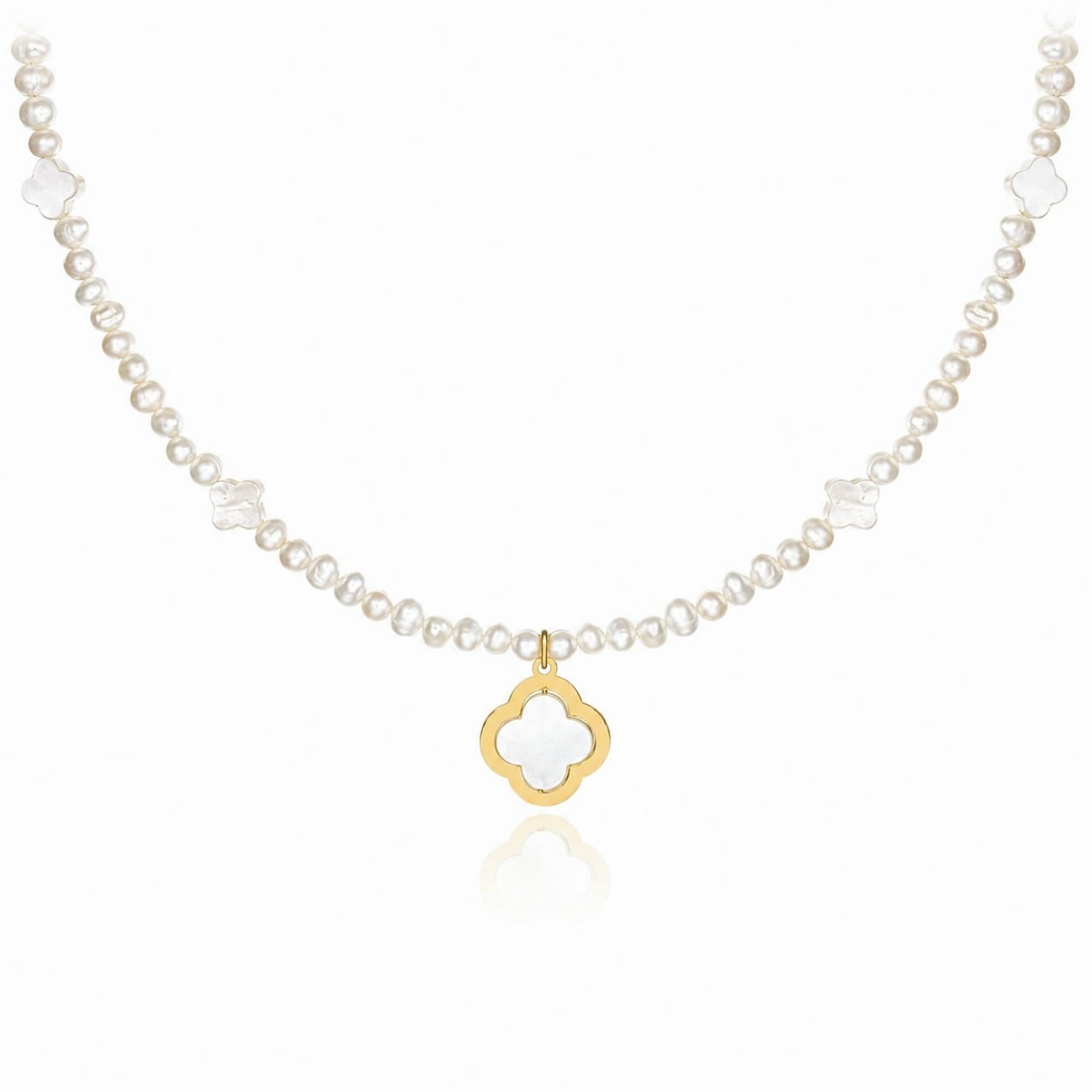 Colier Clover Flower din AUR 14K și Perle de Cultură