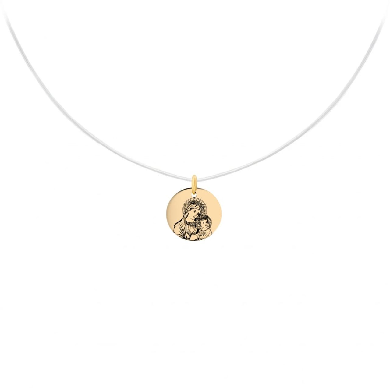 Colier cu fir transparent Fecioara Maria din AUR 14K