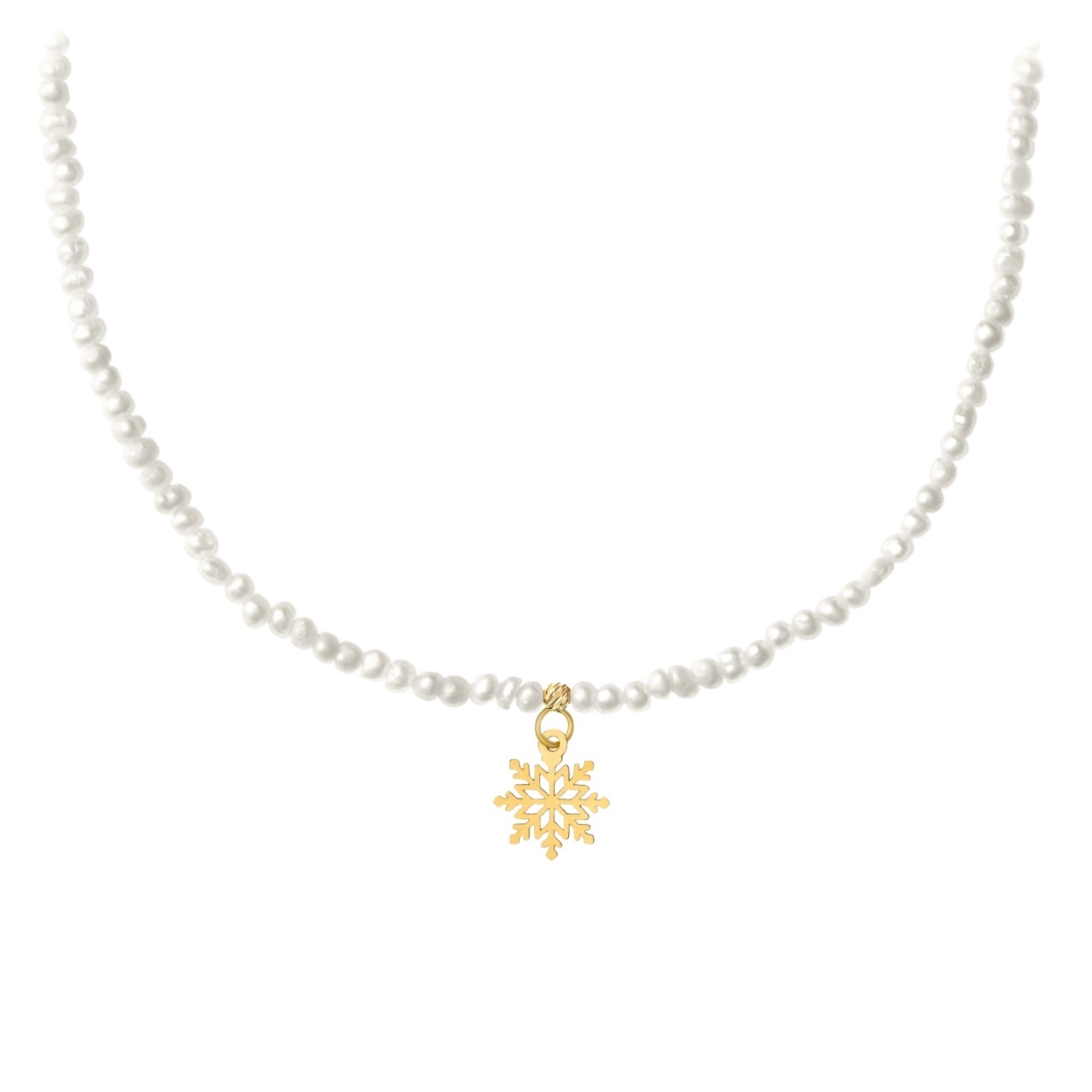 Colier Let It Snow cu perle de cultură diametru și Fulg de nea din aur 14K