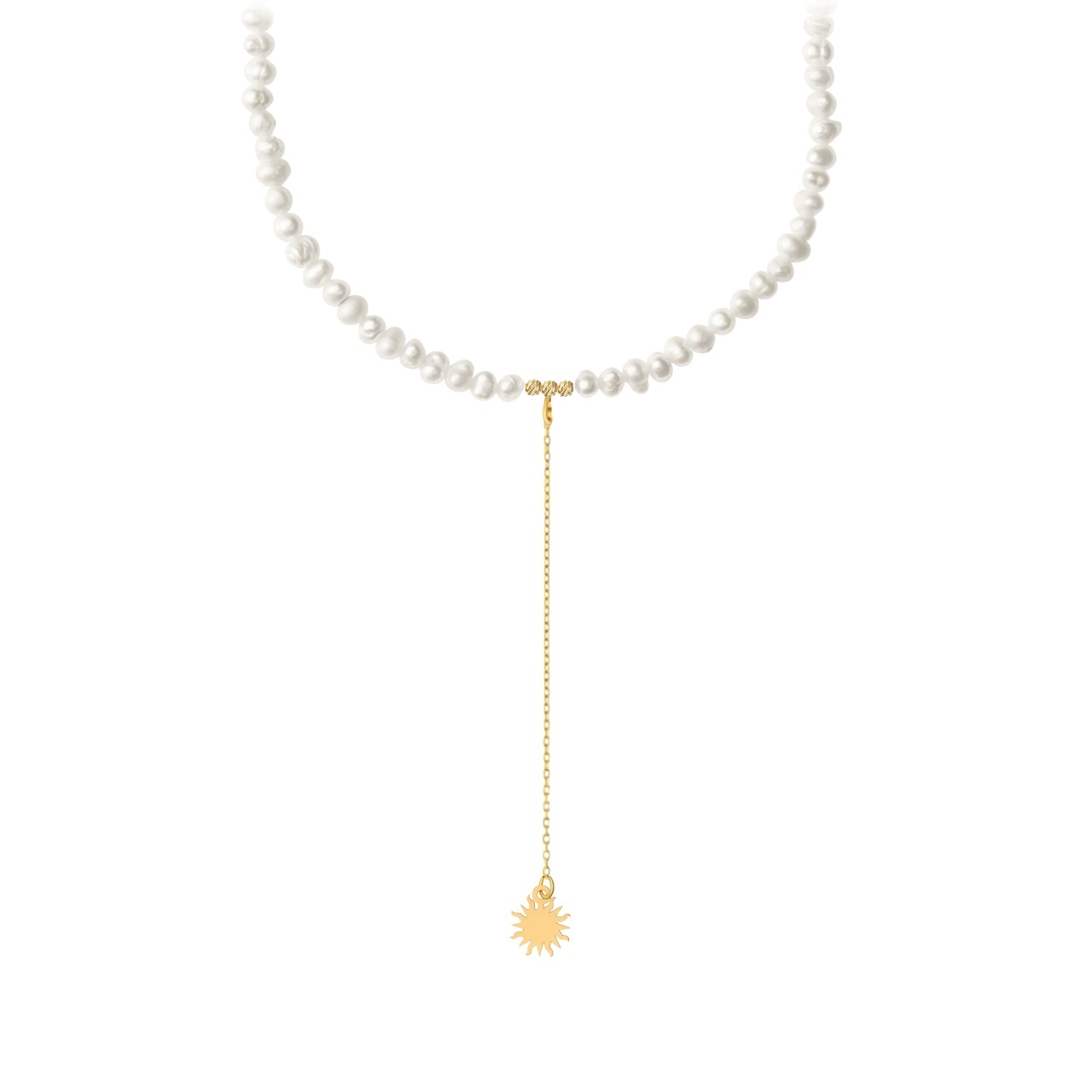 Colier Sunshine Pearl cu perle de cultura și Soare din Aur 14K