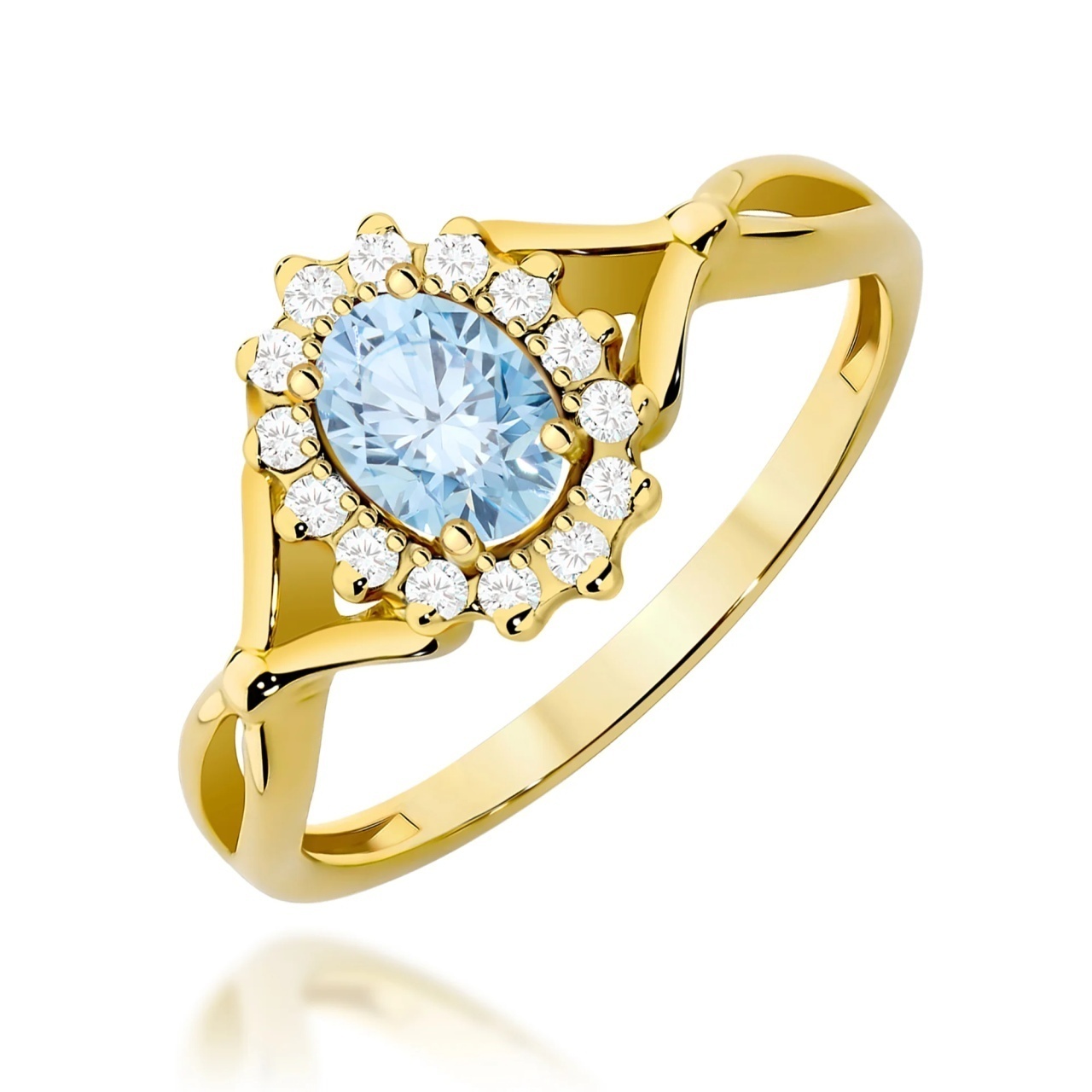 Inel Aur 14K cu Diamante Albastre de Laborator 0.62 ct