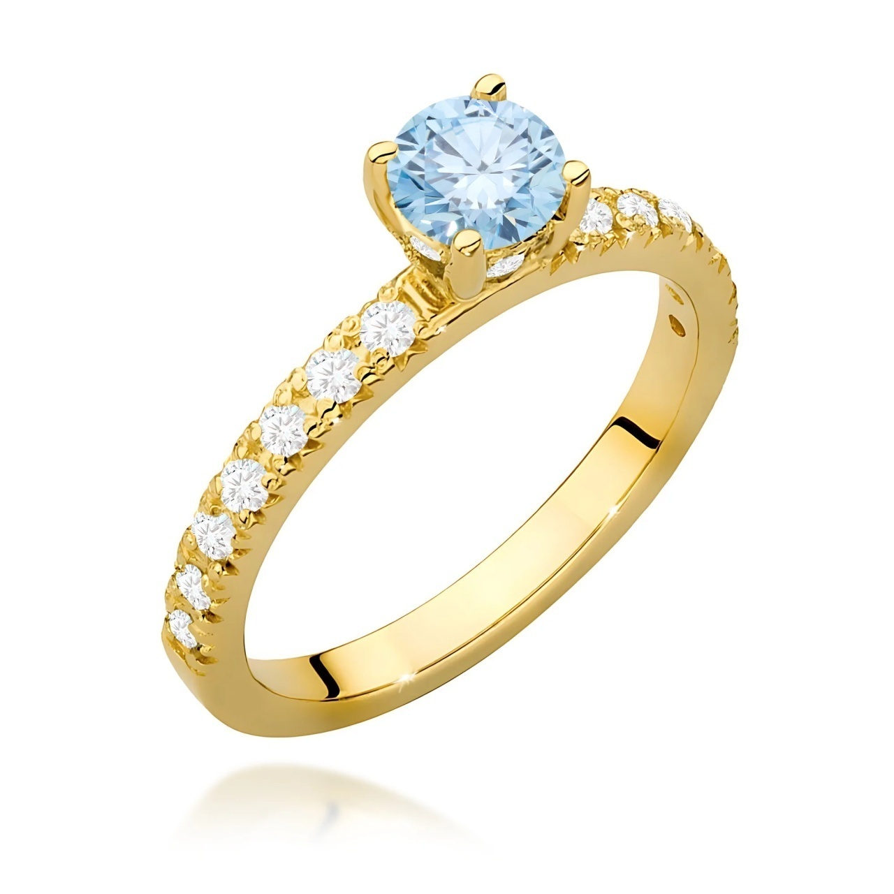 Inel Aur 14K cu Diamante Albastre de Laborator 0.74 ct