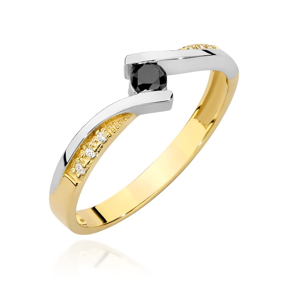 Inel Aur 14K cu Diamante Naturale Albe si Negre 0.15 ct