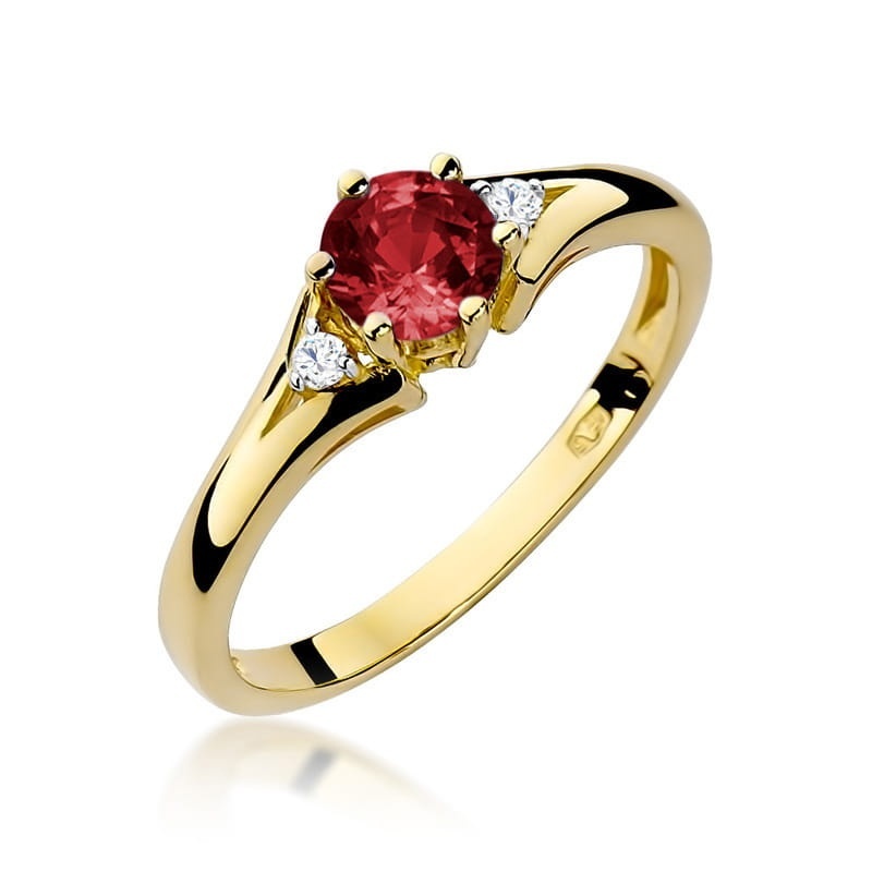 Inel Aur 14K cu Granat 0.60 ct si Diamante Naturale 0.03 ct