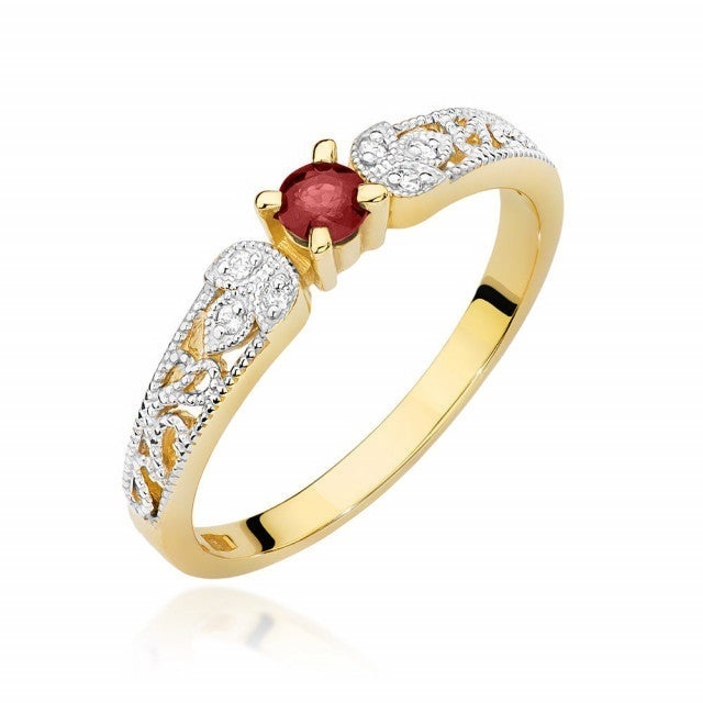 Inel Aur 14K cu Rubin 0.15 ct si Diamante Naturale 0.03 ct