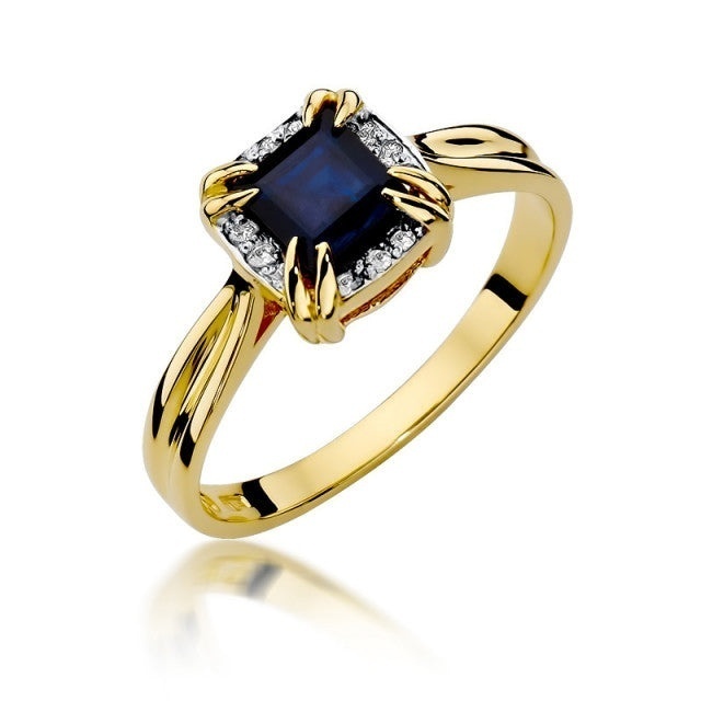 Inel Aur 14K cu Safir 0.70 ct si Diamante Naturale 0.06 ct