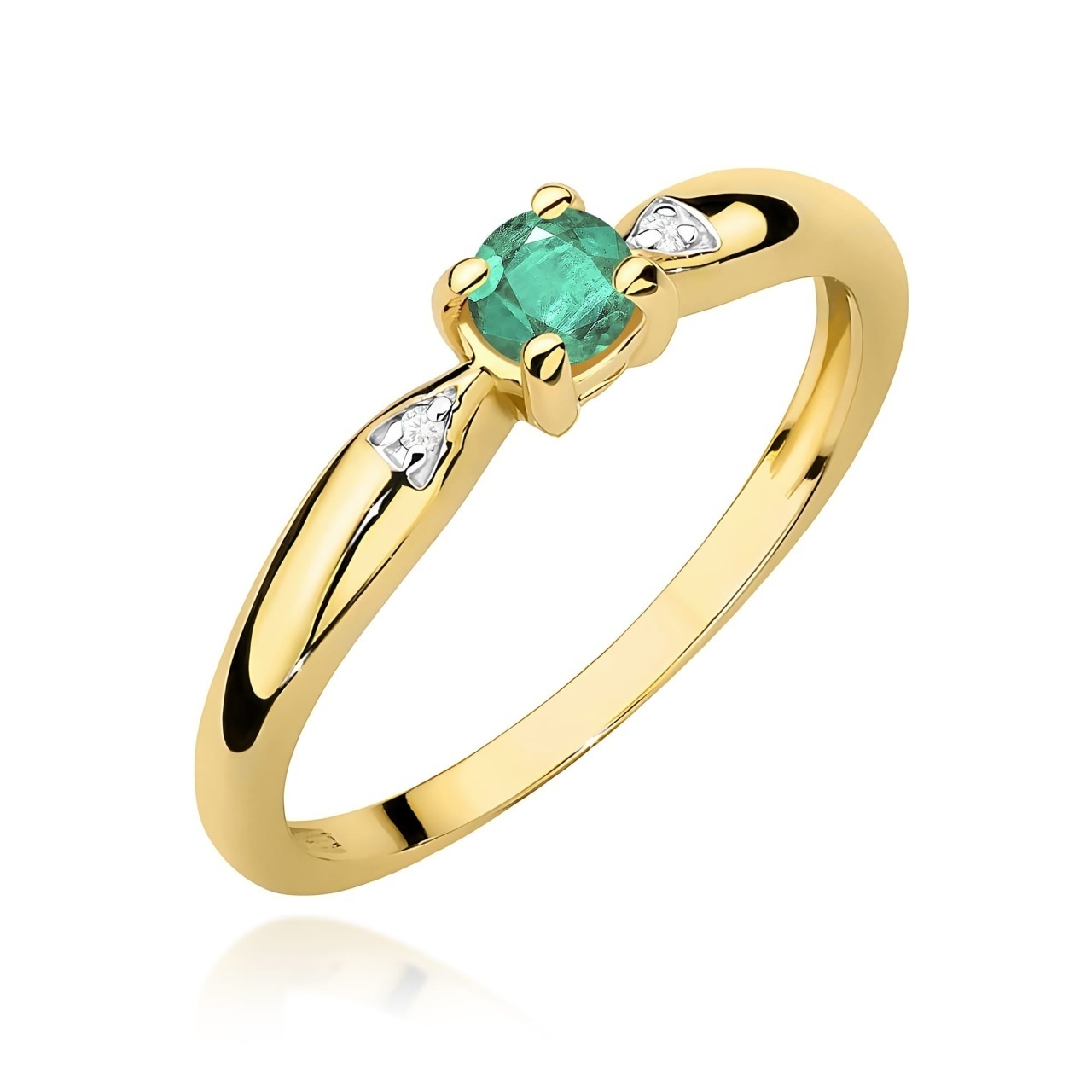 Inel Aur 14K cu Smarald 0.15 ct si Diamante Naturale 0.01 ct