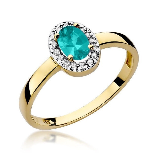 Inel Aur 14K cu Smarald 0.40 ct si Diamante Naturale 0.08 ct