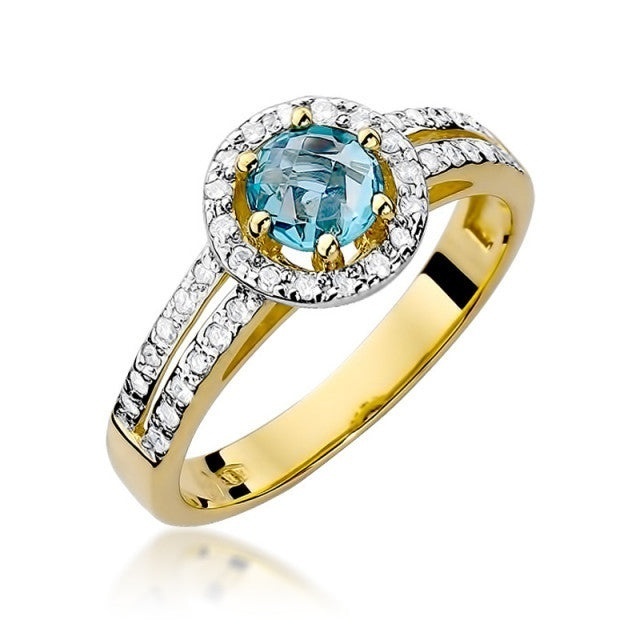 Inel Aur 14K cu Topaz Swiss 0.50 ct si Diamante Naturale 0.20 ct