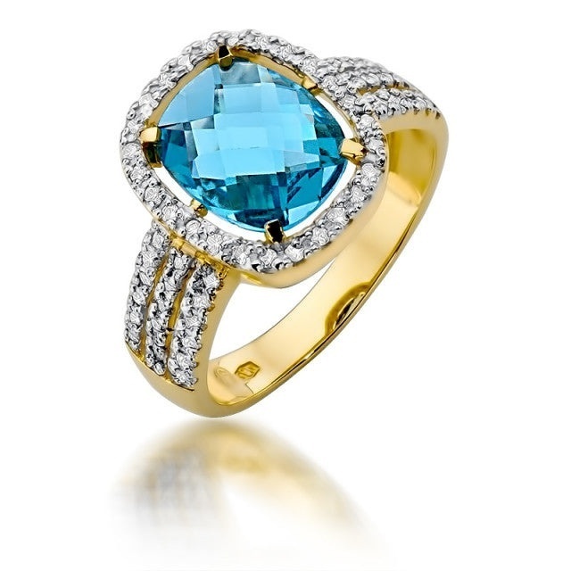 Inel Aur 14K cu Topaz Swiss 3.00 ct si Diamante Naturale 0.32 ct