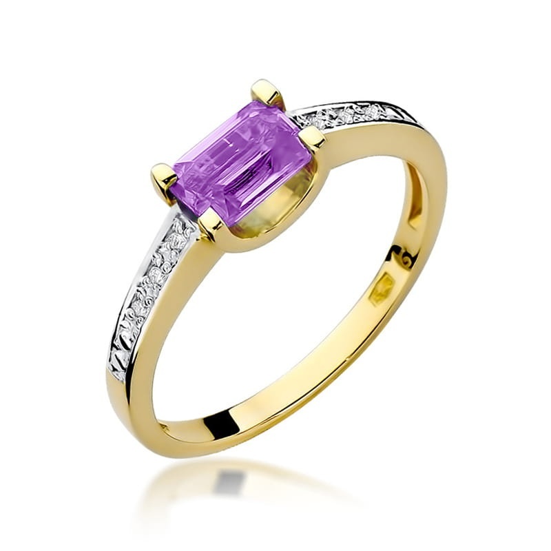 Inel Aur 9K cu Ametist 0.60 ct si Diamante Naturale 0.03 ct