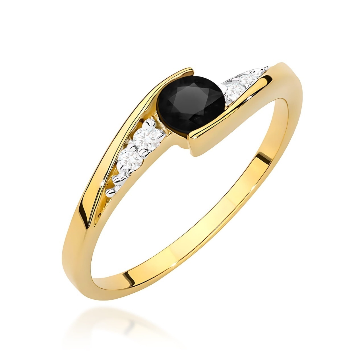 Inel Aur 9K cu Diamante Naturale Albe si Negre 0.36 ct