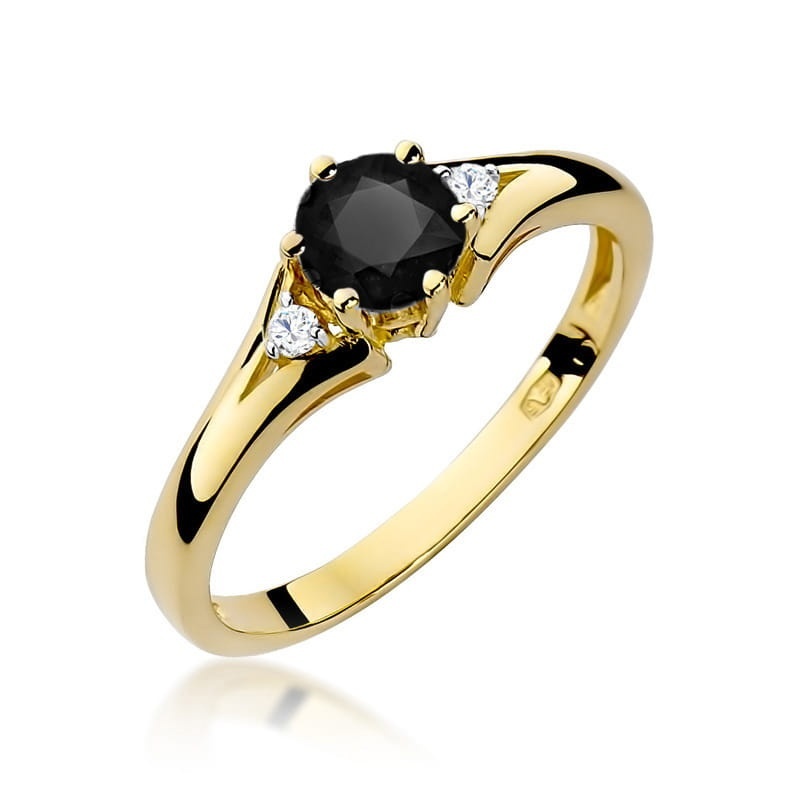 Inel Aur 9K cu Diamante Naturale Albe si Negre 0.53 ct