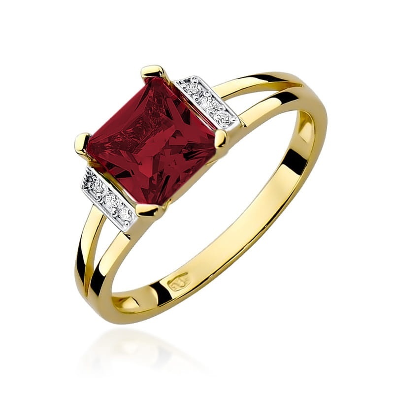 Inel Aur 9K cu Granat 1.30 ct si Diamante Naturale 0.03 ct