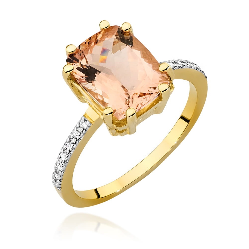 Inel Aur 9K cu Morganit 2.80 ct si Diamante Naturale 0.07 ct