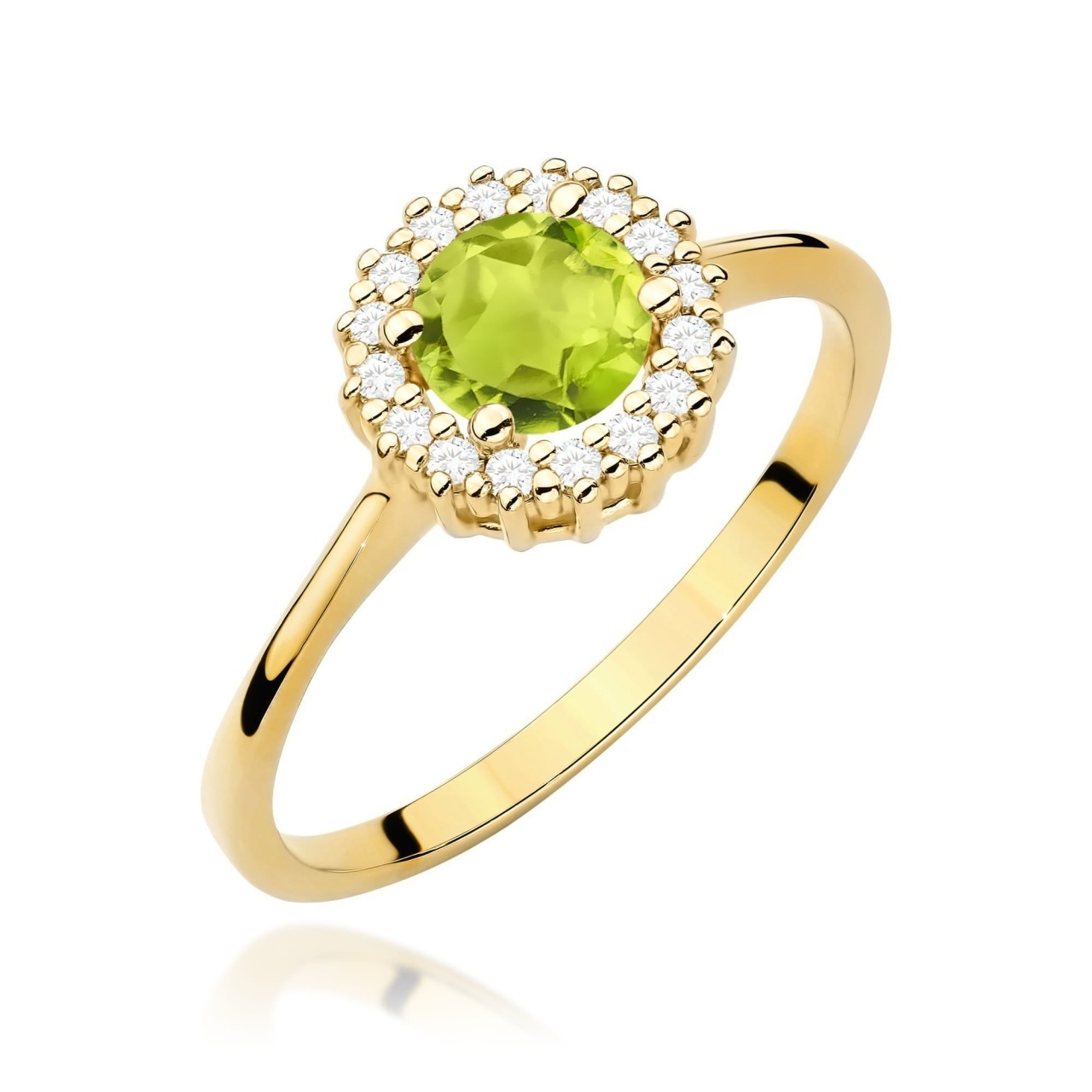 Inel Aur 9K cu Peridot 0.60 ct si Diamante Naturale 0.14 ct
