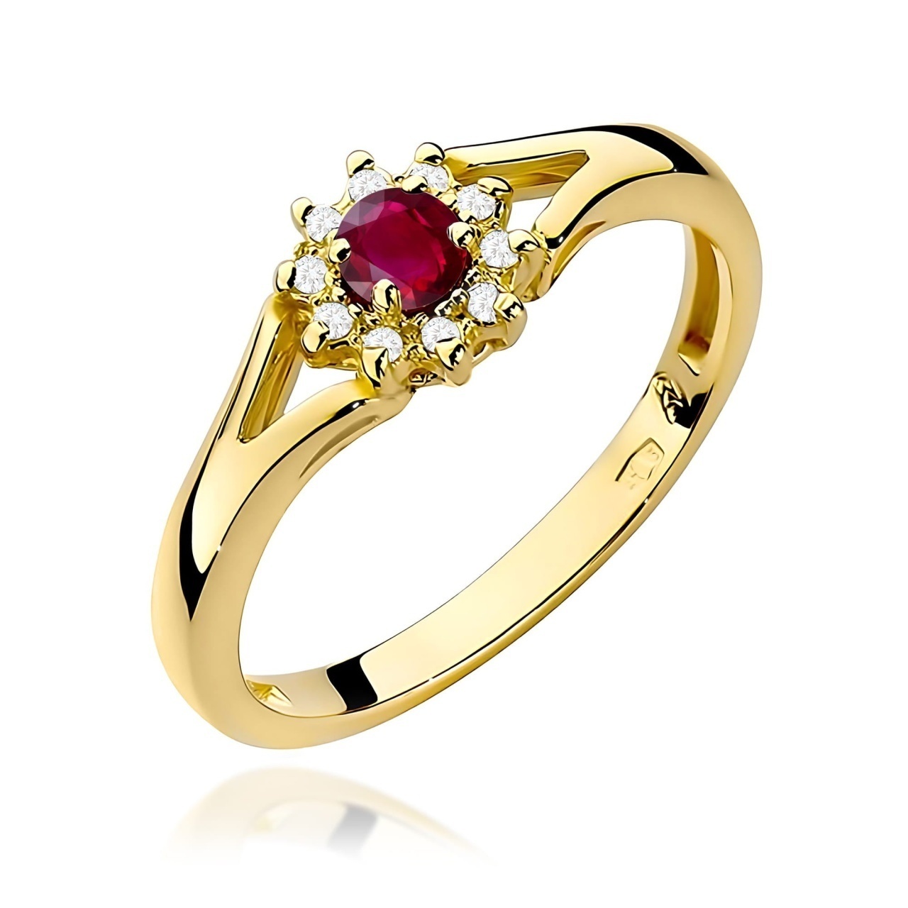 Inel Aur 9K cu Rubin 0.15 ct si Diamante Naturale 0.09 ct