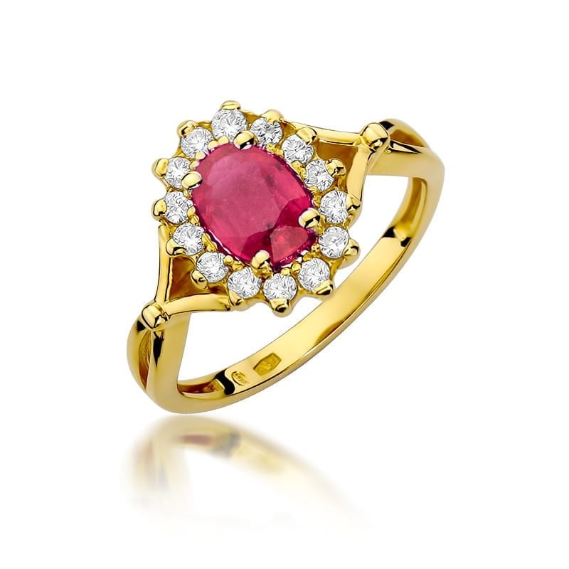 Inel Aur 9K cu Rubin 1.00 ct si Diamante Naturale 0.28 ct