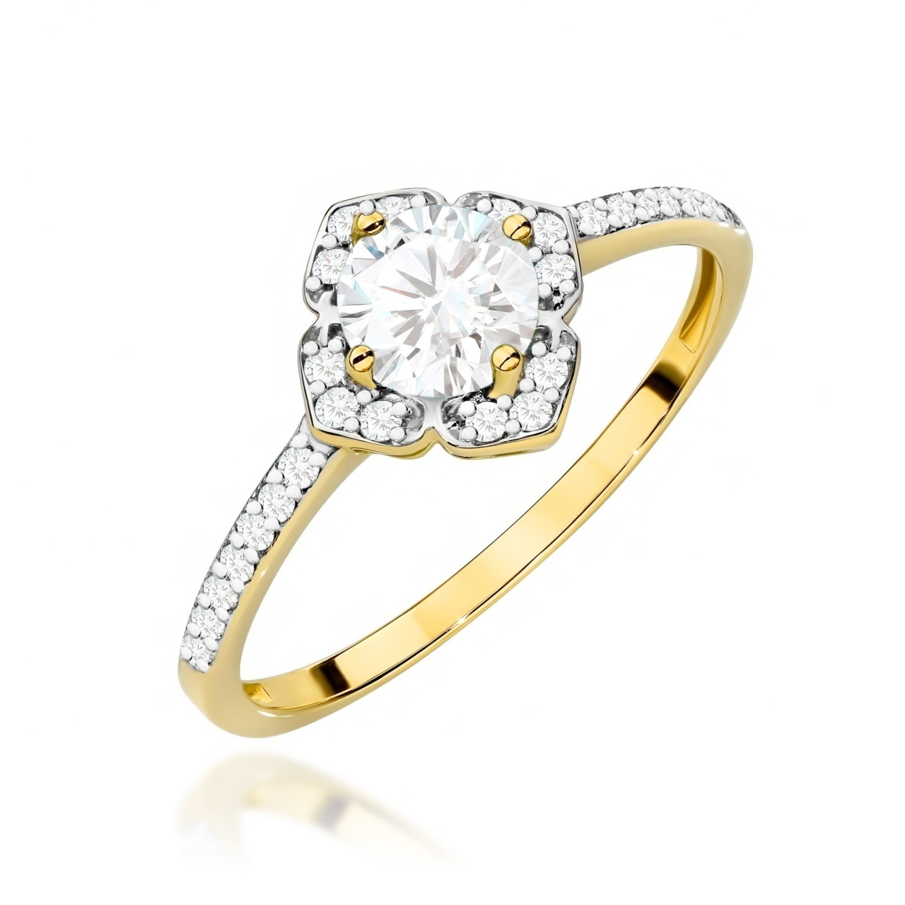 Inel Aur 9K cu Safir Alb 0.60 ct si Diamante Naturale 0.13 ct