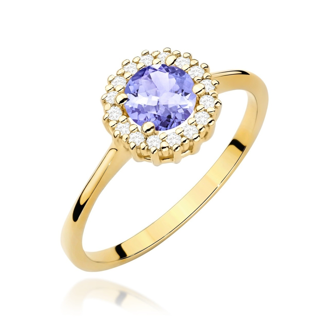 Inel Aur 9K cu Tanzanit 0.50 ct si Diamante Naturale 0.14 ct