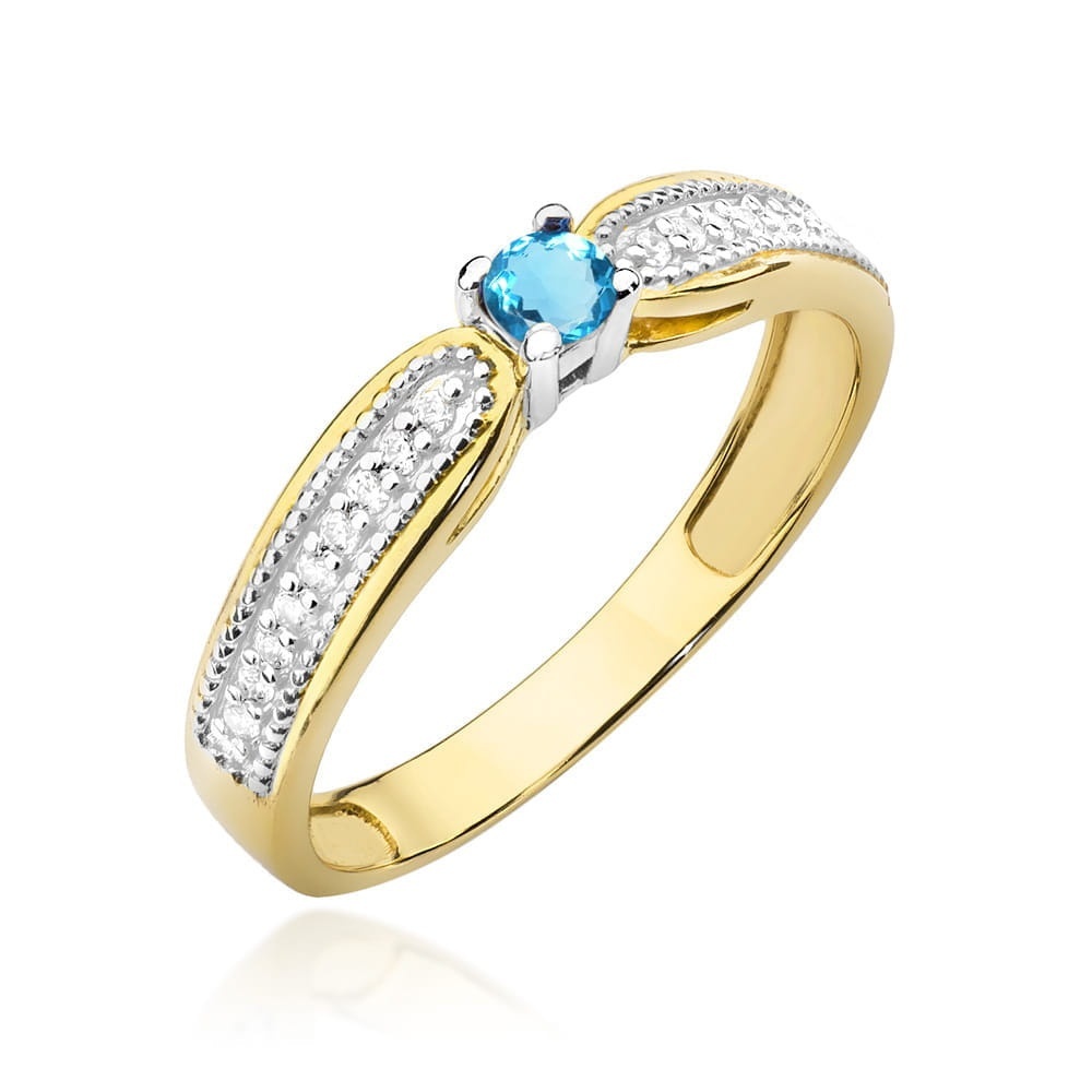 Inel Aur 9K cu Topaz Swiss 0.15 ct si Diamante Naturale 0.09 ct