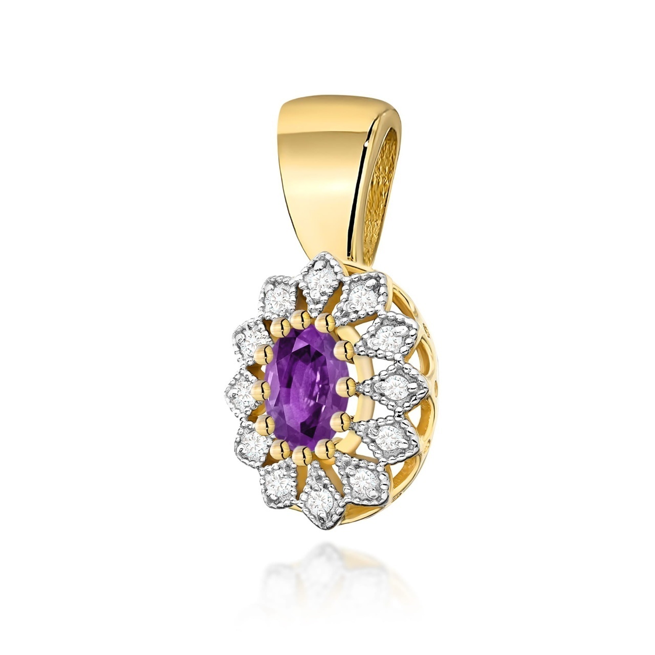 Pandantiv Aur 14K cu Ametist 0.40 ct si Diamante Naturale 0.10 ct