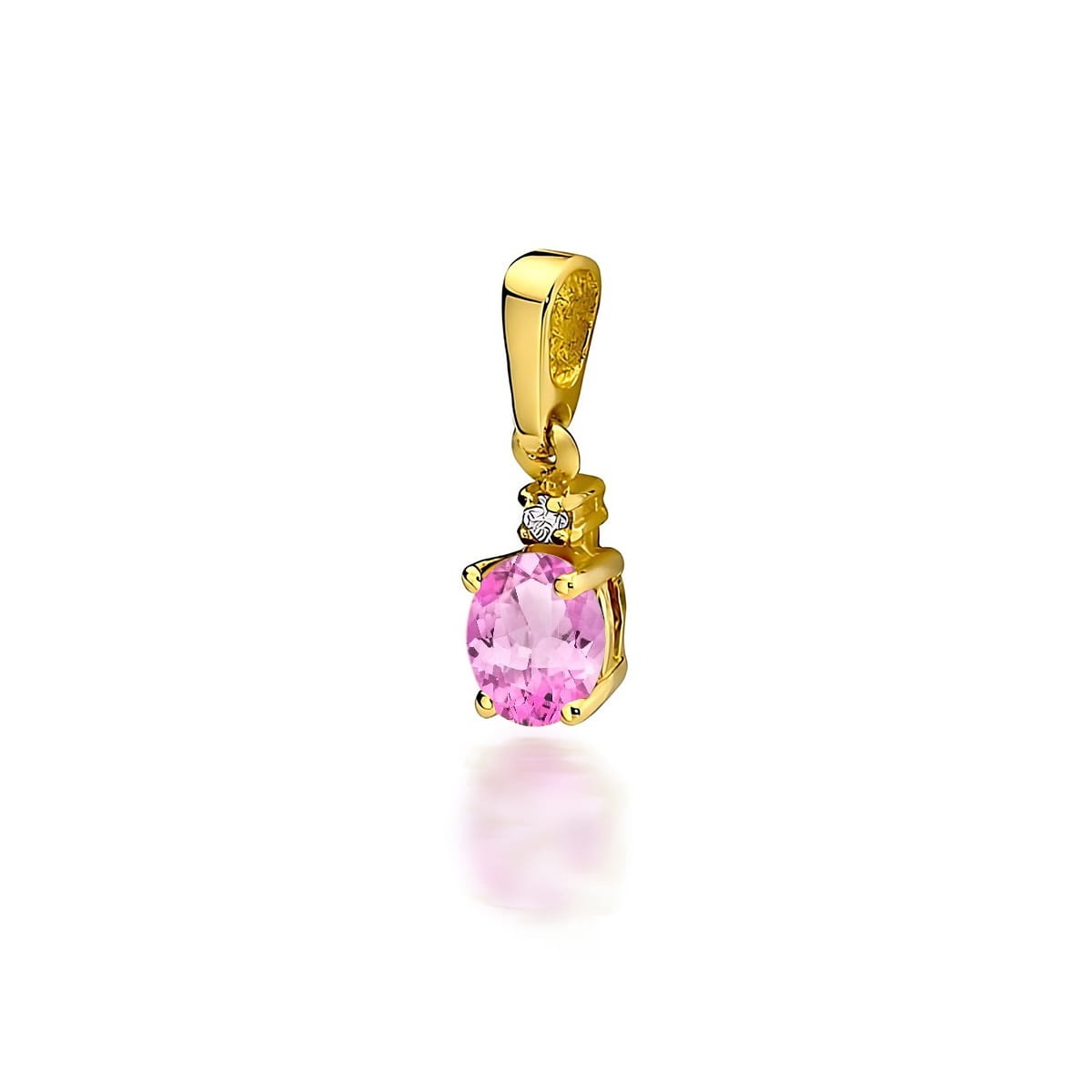 Pandantiv Aur 14K cu Topaz Roz 0.50 ct si Diamant Natural 0.01 ct