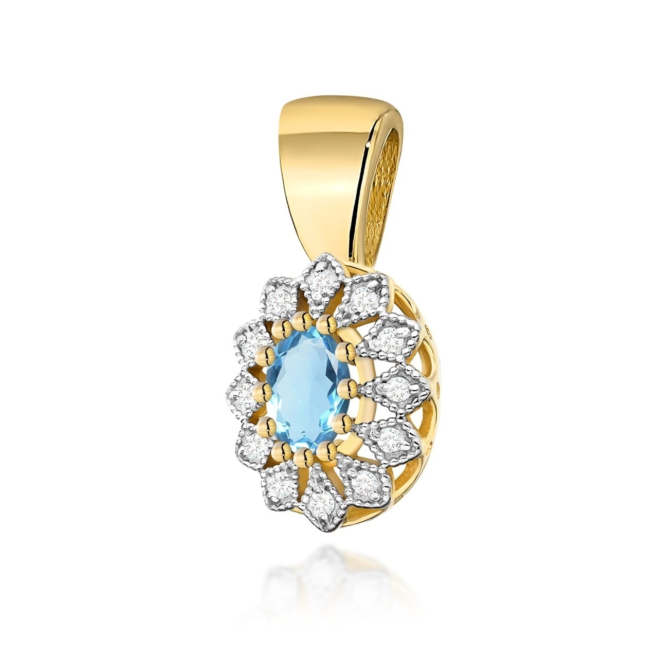 Pandantiv Aur 14K cu Topaz Swiss 0.50 ct si Diamante Naturale 0.10 ct