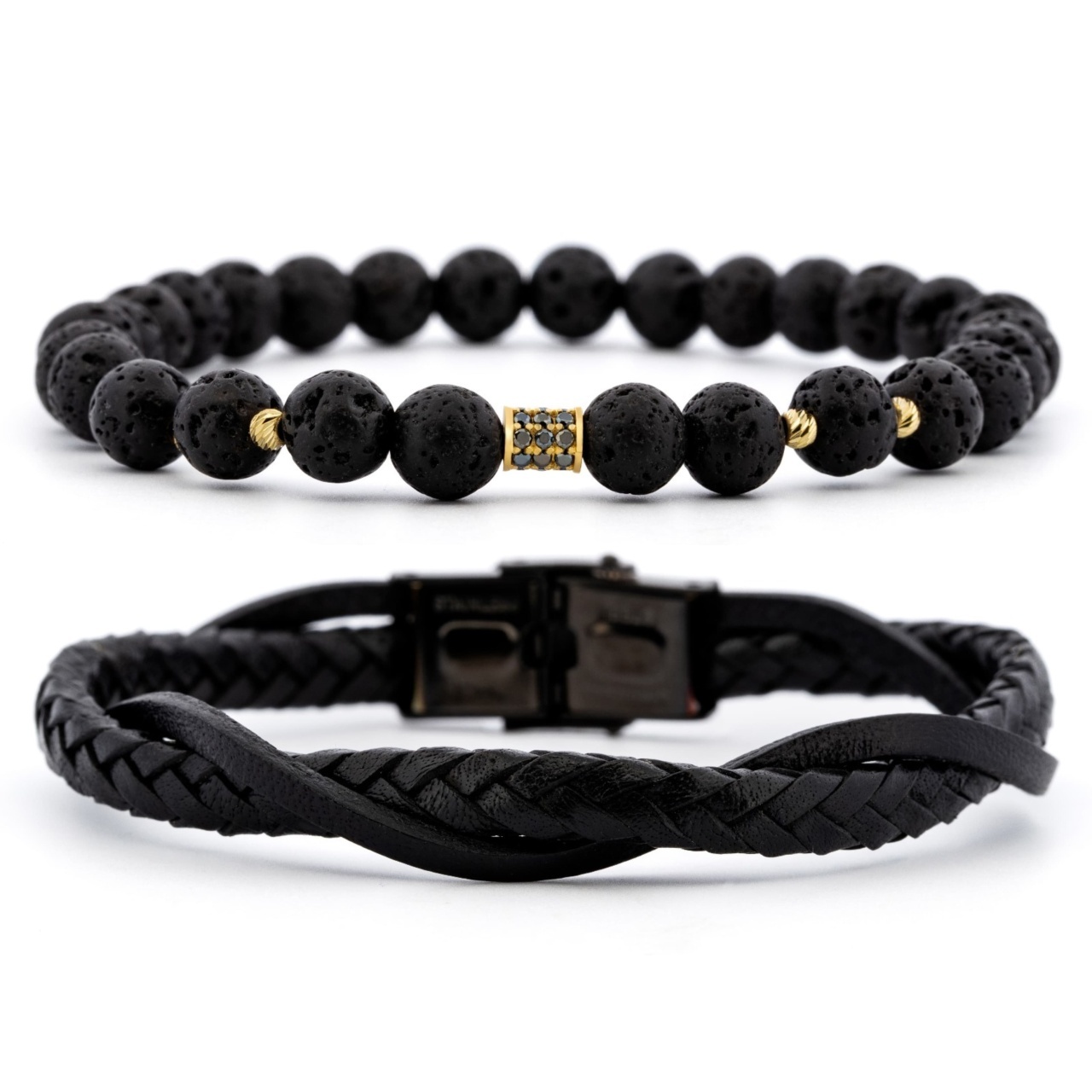 Set 2 brățări Stone din AUR 14K si Piele Naturală