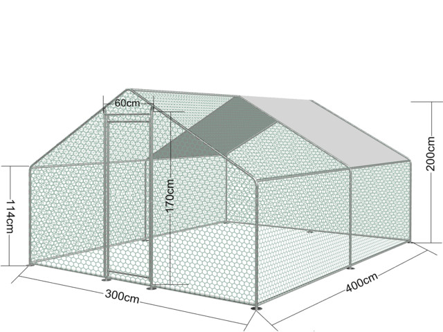 Cotet de gaini, pasari, pentru exterior 4 x 3 x 2 metri, otel galvanizat image4