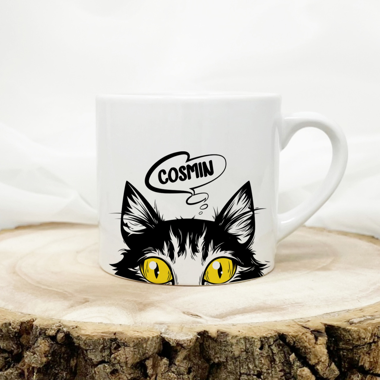 Cana de espresso personalizata cu nume cat eyes