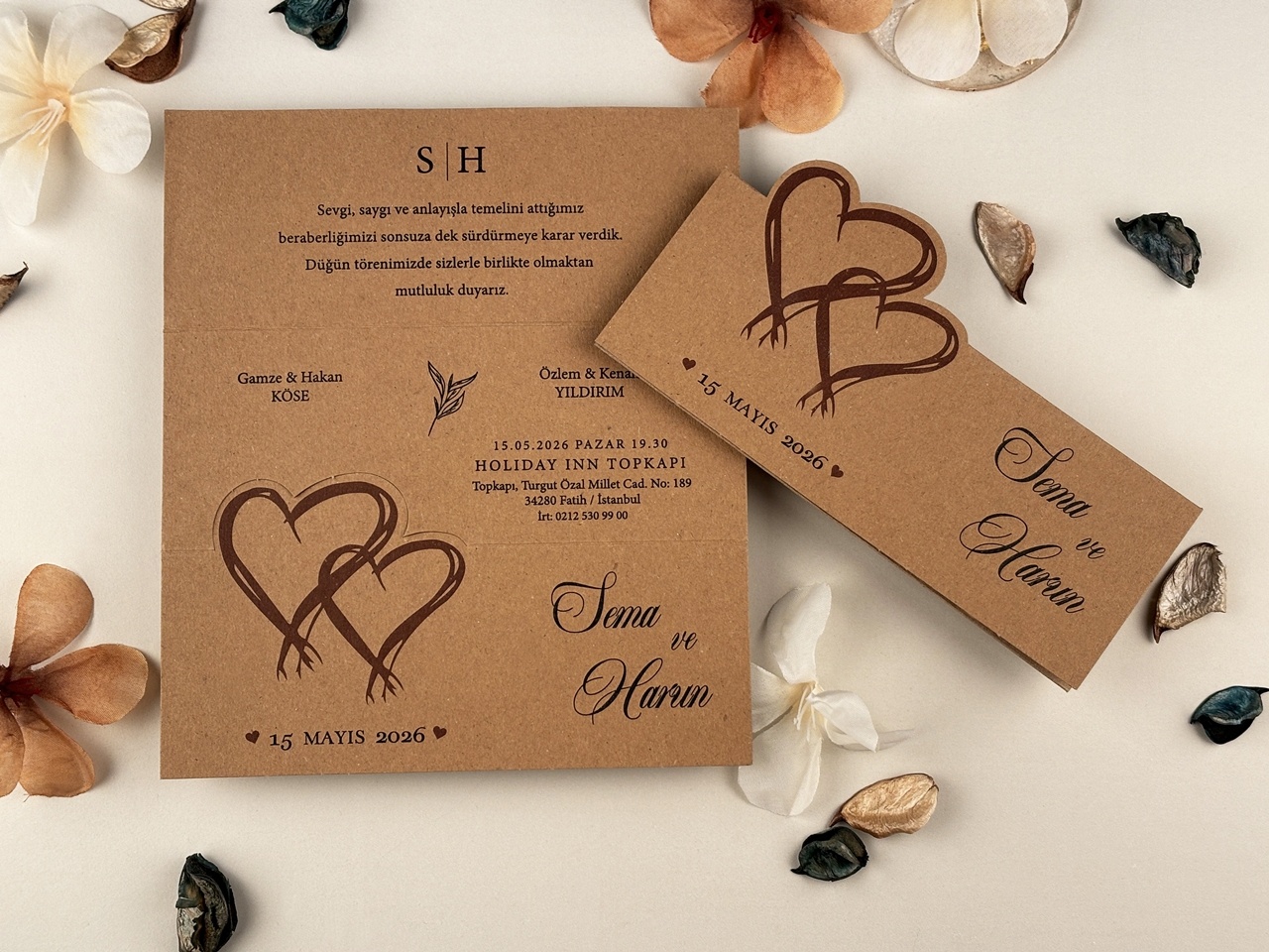 Invitatie de nunta rustica cu inimioare impletite si design vintage – 74772